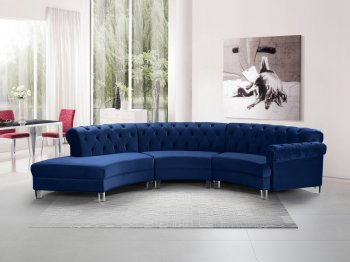 Anabella Sectional Sofa 697 3Pc Navy Velvet Fabric by Meridian [MRSS-697 3Pc Anabella Navy]