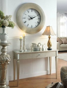 Shannon Console Table 97231 in Silver by Acme w/Wall Clock [AMCT-97231-Shannon]