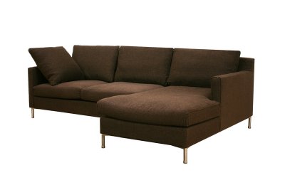 Brown Twill Fabric Modern Sectional Sofa w/Removable Cushions