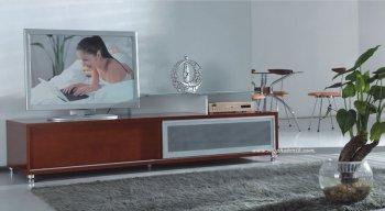 Cherry Finish Contemporary TV Stand With Sliding Doors [EFTV-V99 Cherry]