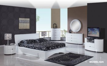 White Glossy Finish Modern Bed w/Optional Bed Storage [GFBS-Gia-WH]