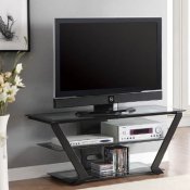 Black Metal & Tempered Glass Modern TV Stand w/Shelves