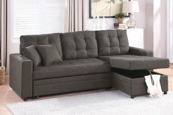 F6591 Convertible Sectional Sofa Bed in Ash Black by Poundex [PXSS-F6591]