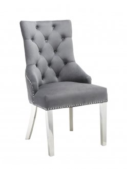 Milano Dining Chair Set of 2 in Gray Velvet