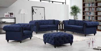 Chesterfield Sofa 662 in Navy Linen Fabric w/Optional Items [MRS-662Navy Chesterfield]