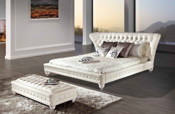 1191 Bed in White Leather-Match by ESF w/Optional Bench [EFBS-1191]