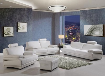 White Leather Modern Sofa & Loveseat Set w/Options