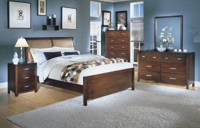 Cappuccino Finish Modern 5Pc Bedroom Set W/Microfiber Headboard