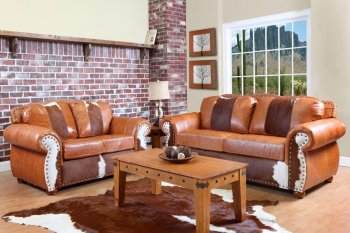 Tri-Tone Top Grain Leather Classic Sofa & Loveseat Set w/Options [CHFS-V2-5269 Rawhide]