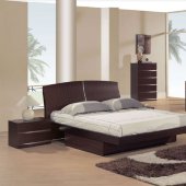 Dark Mahogany Semi Gloss Finish Modern Bedroom Set W/Storage