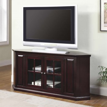 Rich Cherry Finish Modern Corner TV Stand w/Two Glass Doors [CRTV-700706]