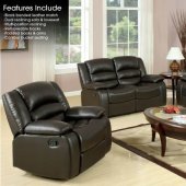 Black Bonded Leather Modern Reclining Sofa & Loveseat Set