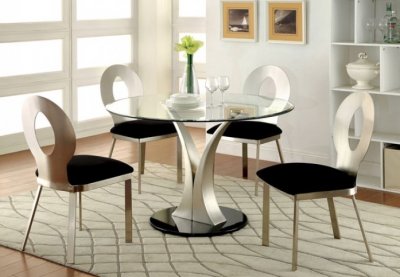 Valo CM3727 5Pc Dining Set w/Round Table in Metal, Glass & Black