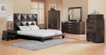 5 Piece Zebrano Finish Modern Bedroom with Oversized Headboard [GFBS-Milena-Zebrano]