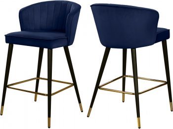 Cassie Counter Stool 793 Set of 2 Navy Velvet Fabric - Meridian [MRDC-793 Cassie Navy]