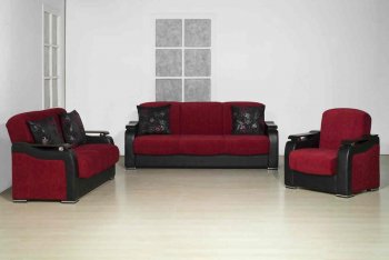 Halic Red Fabric 3PC Living Room Set w/Vinyl Details [MNSB-Anabel-Red]