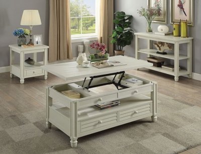 Suzette Coffee & 2 End Table Set CM4615 in Antique White w/Opt