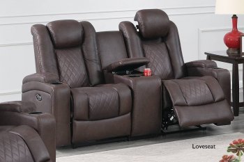 F86326 Power Recliner Sofa in Dark Brown Leatherette by Poundex [PXS-F86326]