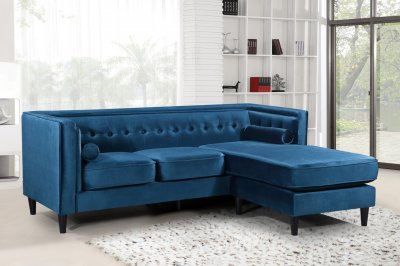 Taylor Sectional Sofa 643 Light Blue Velvet Fabric by Meridian