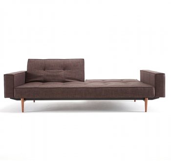 Splitback Sofa Bed in Brown w/Arms & Wooden Legs by Innovation [INSB-Splitback-Arms-Wood-503]