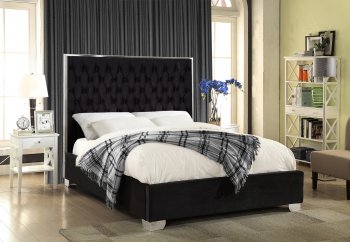 Lexi Upholstered Bed in Black Velvet Fabric - Meridian w/Options [MRB-Lexi Black]