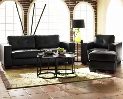 Iron Black Bonded Leather Stylish Living Room w/Tufted Accents