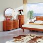 Contemporary Cherry High Gloss Finish Bedroom With Storage Bed