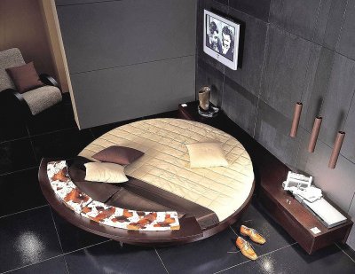 Modern Bedroom Set with Round Rotating Bed in Wenge Finish