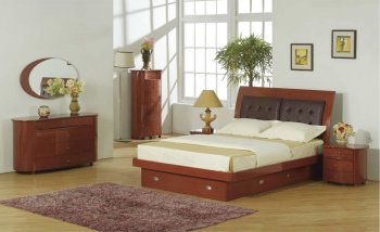 Cherry Lacquered Finish Contemporary Bed with Storage Drawers [EFBS-ANGELA]