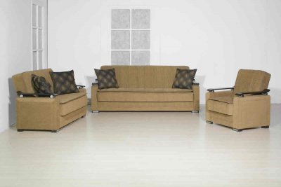 Brown Fabric Elegant Living Room w/Sleeper Sofa and Storage