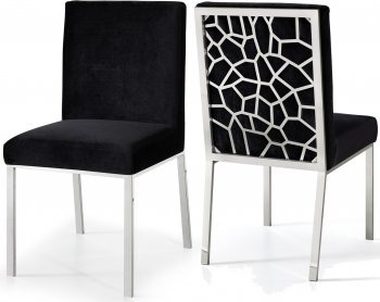 Opal Dining Chair 736 Set of 2 Black Velvet Fabric by Meridian [MRDC-736 Opal Black]