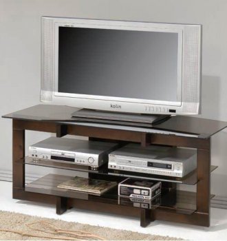 Cherry Finish Modern TV Stand w/3 Tempered Glass Shelves [ABCTV-2043]