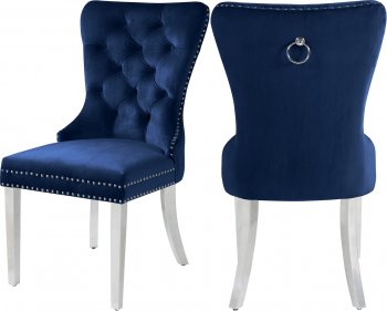 Carmen Dining Chair 743 Set of 2 Navy Velvet Fabric by Meridian [MRDC-743 Carmen Navy]