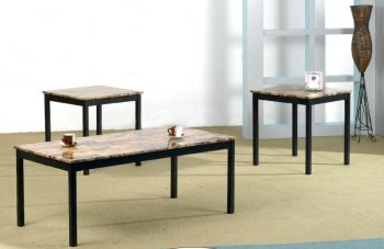 Black Metal Base & Faux Marble Top Modern 3Pc Coffee Table Set [PNCT-T558]