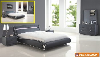 Black Vela Bedroom w/Upholstered Bed & Optional Casegoods [AEBS-Vela Black]