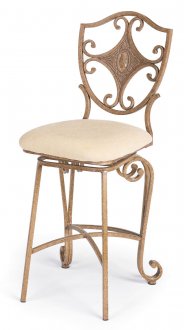 Brown Finish Traditional Set of 2 Barstools w/Beige Fabric Seat