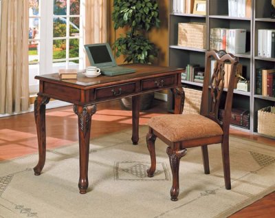 Deep Cherry Home Office Desk With Four Wooden Legs