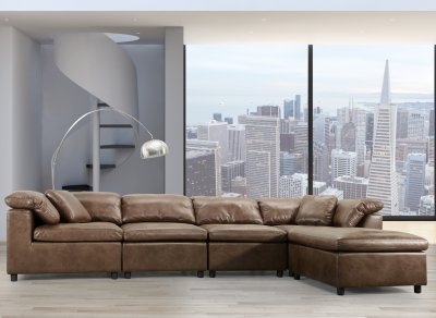 Audrey Sectional Sofa 55100 in Mocha Polished Microfiber by Acme