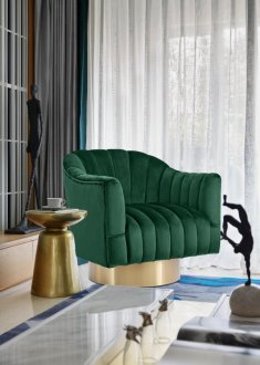 Farrah Accent Chair 520 in Green Velvet Fabric by Meridian