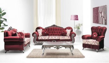 Rabia Sofa, Loveseat & Chair Set in Red Fabric [ADS-Rabia]