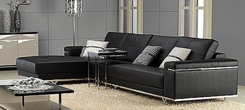 Steve Sectional Sofa in Black Leather by Whiteline Imports [WLSS-Steve Black]