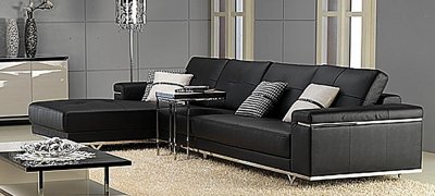 Steve Sectional Sofa in Black Leather by Whiteline Imports