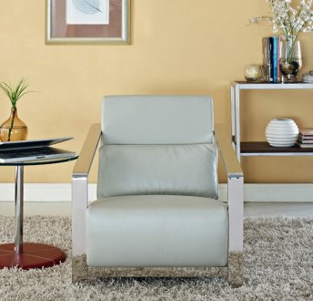 Erika Chair in Gray Leather w/Optional Ottoman by Whiteline