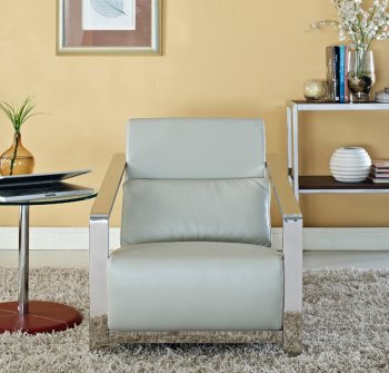 Erika Chair in Gray Leather w/Optional Ottoman by Whiteline [WLCC-Erika Gray]