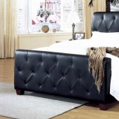 Black or Taupe Tufted Leather Modern Bed w/Block Wooden Legs