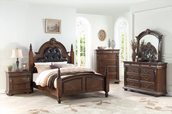 F9431 5Pc Bedroom Set in Dark Brown by Poundex w/Options [PXBS-F9431Q Dark Brown]