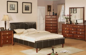 Brown Faux Leather Modern Bed w/Stitching & Optional Casegoods [PXBS-F9077]