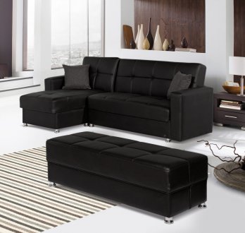 Lego Sectional Sofa Convertible in Black Bonded Leather by Rain