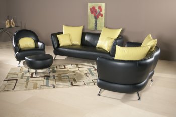 Black & Yellow Bonded Leather Modern Sofa w/Optional Items [CYS-PALO-ALTO]