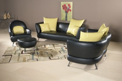 Black & Yellow Bonded Leather Modern Sofa w/Optional Items